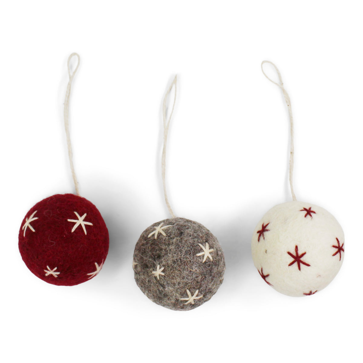 Gry & Sif - Felt Ball Ornaments With Stars - Available In 3 Colours 